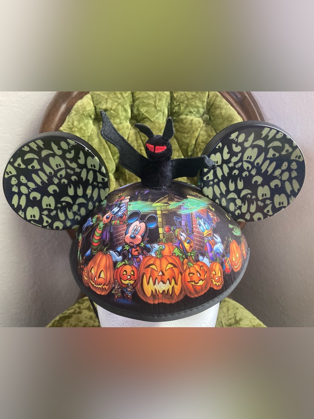 Disney Parks Mickey Minnie Halloween Bat Ears Hat Glow in the Dark Ghosts